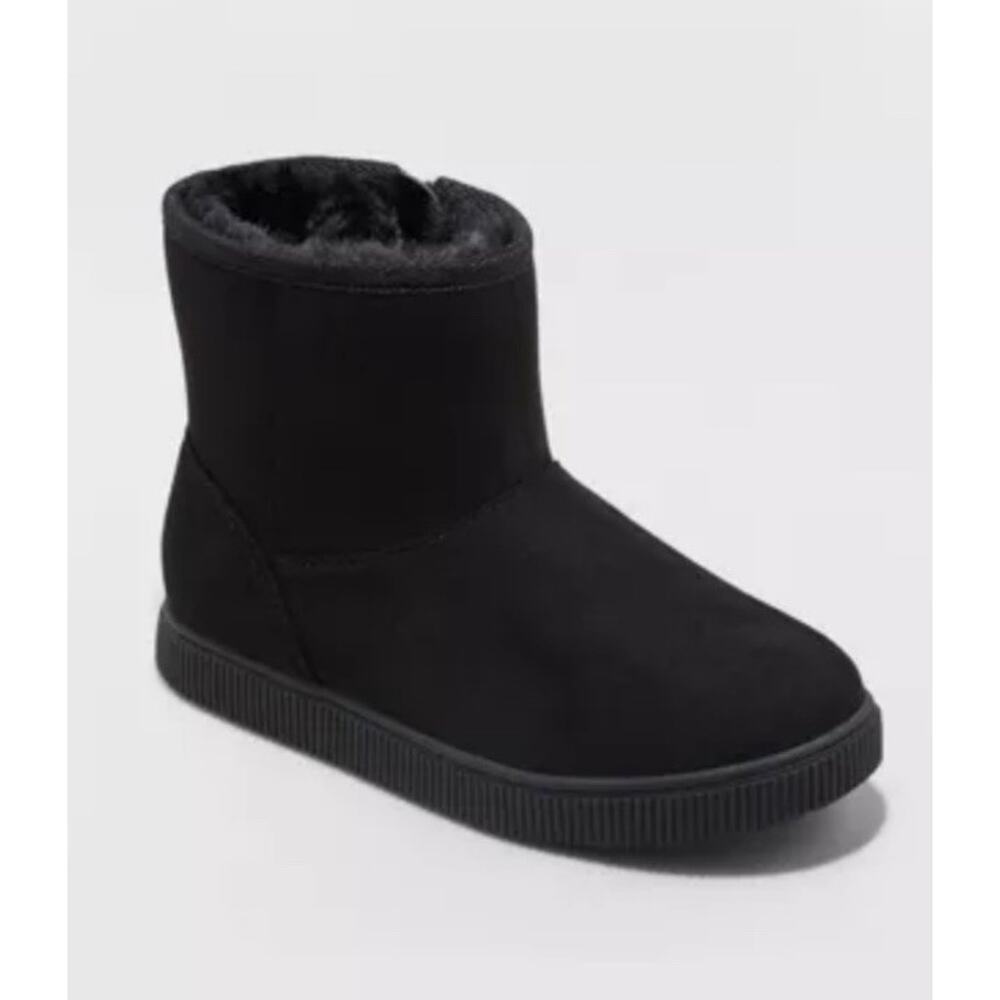 Cat & Jack Girls' Holland Zipper Shearling Style Boots Black Size Select